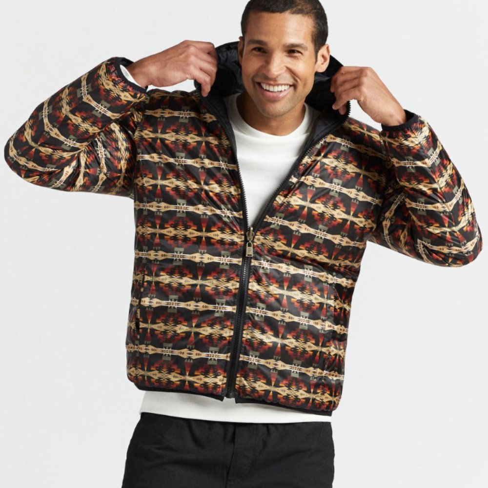 Mens Pendleton Jacket Medium NEW Hooded Down Puffer Black Reversible Southwest